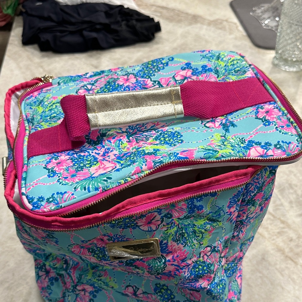 Lilly Pulitzer Insulated Wine Carrier Cooler Bag Canvas Neon Beach You To It - Picture 4 of 11